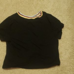 Rainbow Collared Black Crop Top